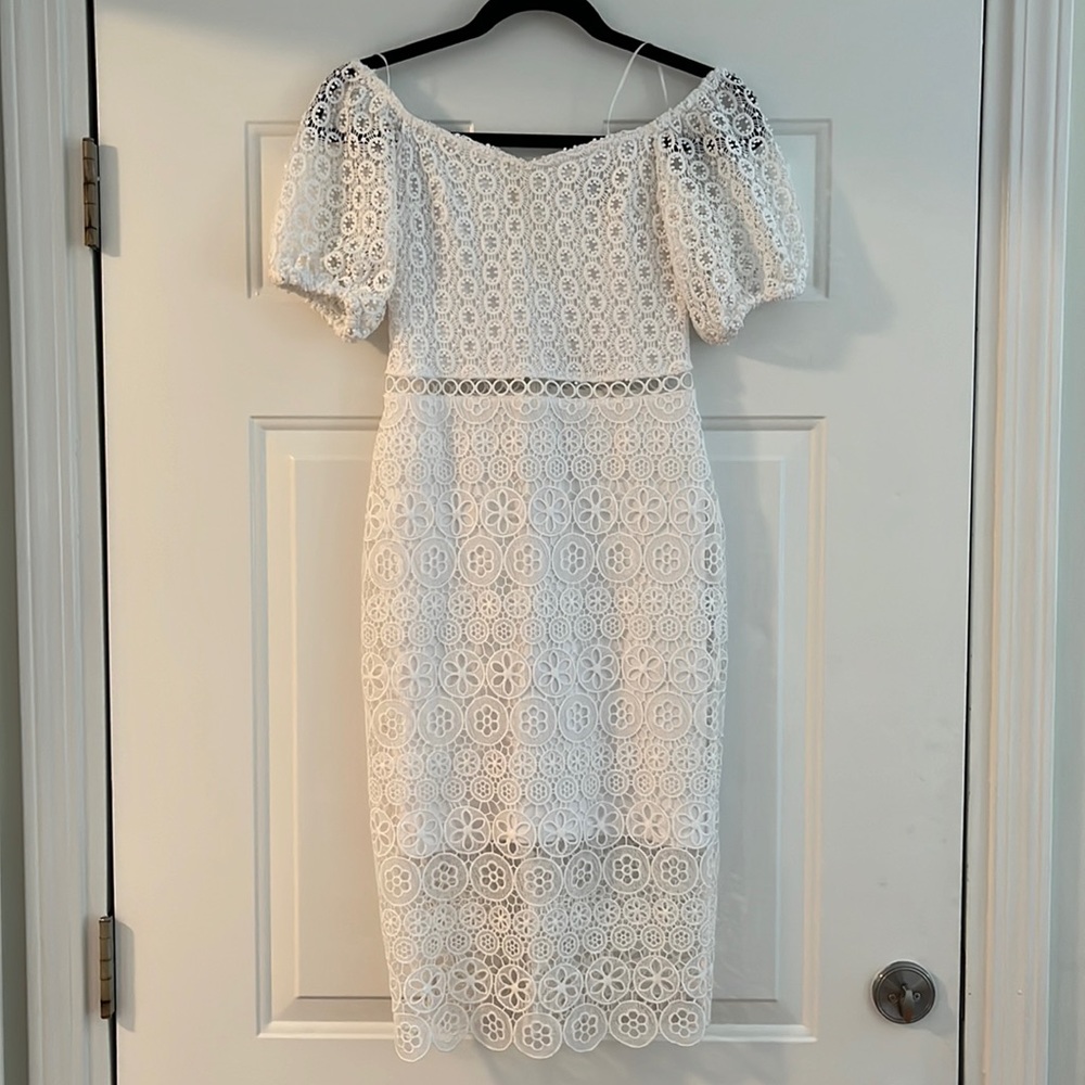 Express White Lacy Midi Dress